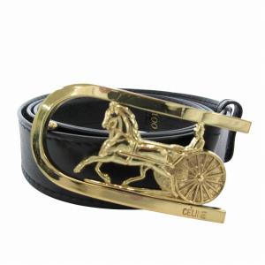 ベルト レザー 革 ロゴ 馬車 バックル 100 黒 ブラック ゴールカラー /FF GY17