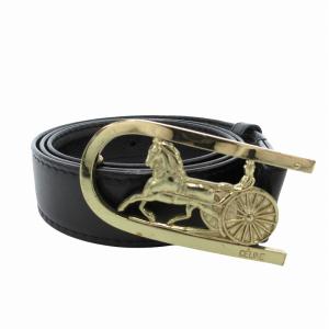 ベルト レザー 革 ロゴ 馬車 バックル 80 黒 ブラック ゴールカラー /FF GY17