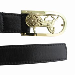 CELINE ベルト レザー 革 ロゴ 馬車 バックル 80 黒 ブラック ゴールカラー /FF GY17