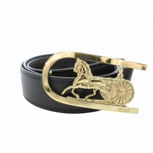 ベルト レザー 革 ロゴ 馬車 バックル 85 黒 ブラック ゴールカラー /FF GY17