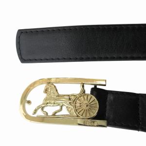 CELINE ベルト レザー 革 ロゴ 馬車 バックル 85 黒 ブラック ゴールカラー /FF GY17