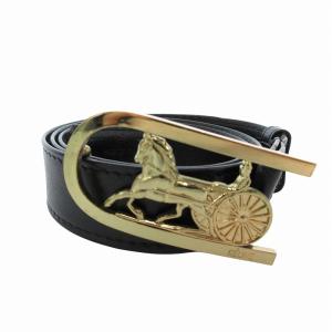 ベルト レザー 革 ロゴ 馬車 バックル 95 黒 ブラック ゴールカラー /FF GY17