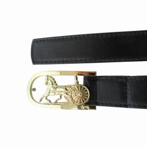 CELINE ベルト レザー 革 ロゴ 馬車 バックル 95 黒 ブラック ゴールカラー /FF GY17