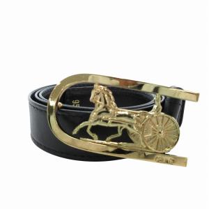 ベルト レザー 革 ロゴ 馬車 バックル 95 黒 ブラック ゴールカラー /FF GY17