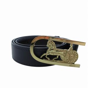 ベルト レザー 革 ロゴ 馬車 バックル 90 紺 ネイビー ゴールカラー /FF GY17