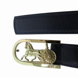 CELINE ベルト レザー 革 ロゴ 馬車 バックル 90 紺 ネイビー ゴールカラー /FF GY17
