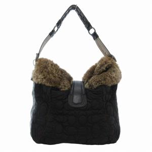 COACH ショルダーバッグ 肩掛け ナイロン レザー シグネチャー キルティング ラビットファー 黒 ブラック 茶