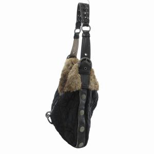 COACH ショルダーバッグ 肩掛け ナイロン レザー シグネチャー キルティング ラビットファー 黒 ブラック 茶