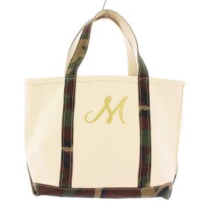 トートバッグ ハンド キャンバス 迷彩柄 カモフラ イニシャル 刺繍 アイボリー カーキ /XZ GY18