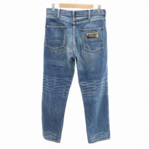 A BATHING APE BAPE デニムパンツ ジーンズ ストレート ジップフライ USED加工 ロゴ パッチ M インディゴブルー