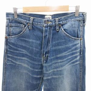 A BATHING APE BAPE デニムパンツ ジーンズ ストレート ジップフライ USED加工 ロゴ パッチ M インディゴブルー