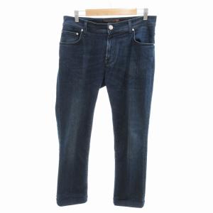 デニムパンツ ジーンズ ストレート レザーパッチ ロールアップ W33 インディゴブルー /HO GY17