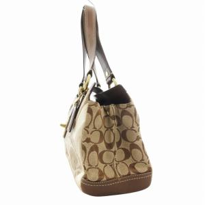 COACH 12524 シグネチャー ハンドバッグ 肩掛け ターンロック パッチワーク キャンバス レザー 茶 ブラウン