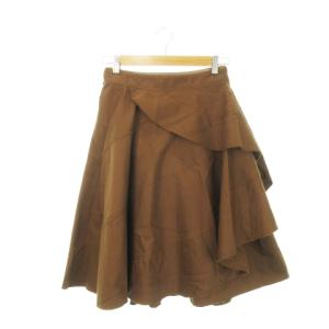 フレアスカート ラップ ミモレ ロング フリル サイドベルト カットオフ加工 コットン 38 M 茶 ブラウン