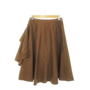BURBERRY BLUE LABEL フレアスカート ラップ ミモレ ロング フリル サイドベルト カットオフ加工 コットン 38 M 茶 ブラウン