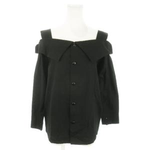 PRET-A-PORTER シャツ ブラウス 長袖 オープンショルダー ストライプ M 黒 ブラック /AO22