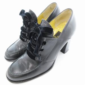 パンプス レースアップシューズ ブーティ レザー 革 37.5 ブラック 黒 /UO GY18