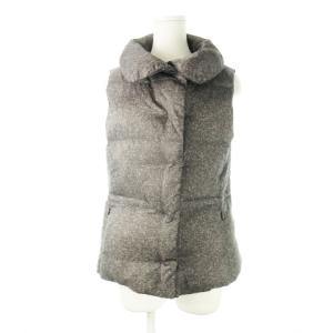 ダウンベスト 襟付き ナイロン 比翼 ファブリックテクスチャプリント S グレー /CK27 GY18