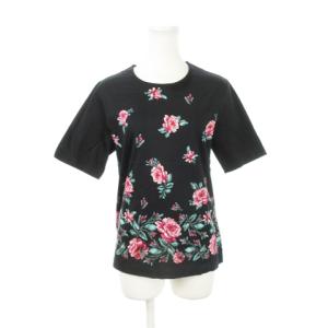 Tシャツ カットソー 半袖 シュニール織りプリント ローズ 花柄 M 黒 ブラック /AH12 GY18