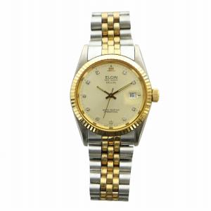 ELGIN デラックス DELUXE 腕時計 ウォッチ クォーツ カレンダー付き ロゴ ゴールド色 シルバー色 FK284