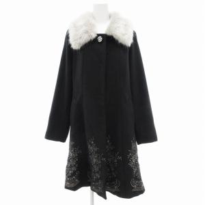 フェイクファーコート ミドル丈 花がら刺繍 ビジュー M 黒 ブラック /JS GY18