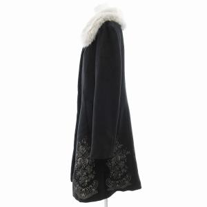axes femme フェイクファーコート ミドル丈 花がら刺繍 ビジュー M 黒 ブラック /JS GY18