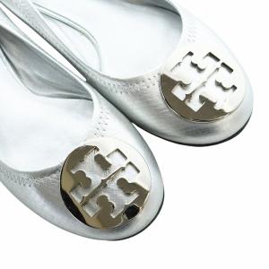 TORY BURCH バレエシューズ パンプス レザー ロゴ 5 22.5cm シルバー色 50008611 GY18 /MQ
