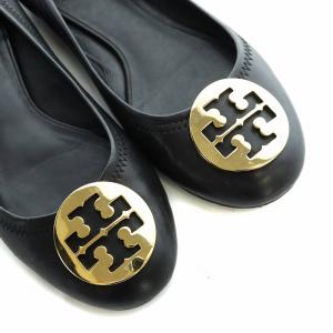 TORY BURCH パンプス バレエシューズ フラット レザー ゴールド金具 7 24.5cm 黒 ブラック 7992103002