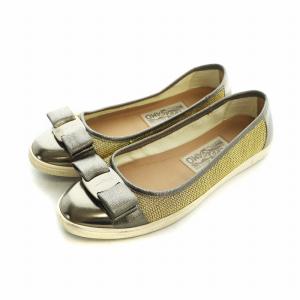 ヴァラ VARA パンプス フラットシューズ リボン ロゴ グリッター 5 22cm シルバー色 ゴールド色