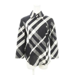 シャツ 七分袖 レギュラーカラー ロゴ刺繍 コットン チェック 総柄 40 L 黒 ブラック /AH10