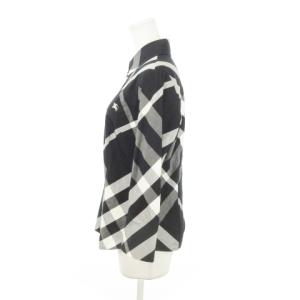 BURBERRY LONDON シャツ 七分袖 レギュラーカラー ロゴ刺繍 コットン チェック 総柄 40 L 黒 ブラック /AH10