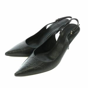 ミュール パンプス レザー ポインテッドトゥ ピンヒール GG柄 ストラップ 36.5 23.5cm 黒