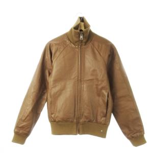 レザーブルゾン ジャンパー ジップアップ レザー 豚革 リブ切替 ロゴ パンチング S 茶 ブラウン /CK5