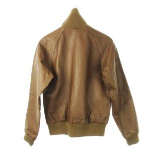 PUMA レザーブルゾン ジャンパー ジップアップ レザー 豚革 リブ切替 ロゴ パンチング S 茶 ブラウン /CK5