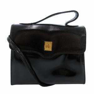 2WAY ポーチ ショルダー エナメルレザー 革 ロゴ ブラック 黒 GY17