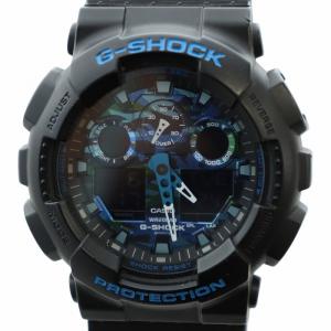 腕時計 ウォッチ クォーツ アナデジ 迷彩柄 カモフラ カレンダー付き ロゴ 黒 ブラック GA-100CB