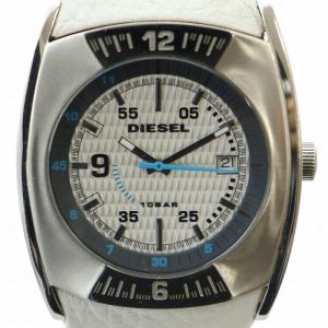 腕時計 ウォッチ クォーツ シルバー文字盤 カレンダー付き レザーベルト ロゴ シルバー色 DZ-1158