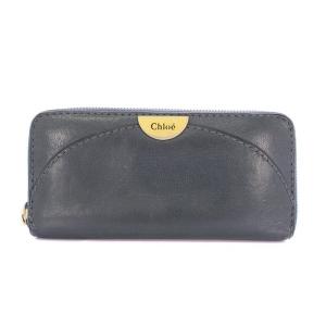 長財布 レザー ラウンドファスナー ロゴ ゴールド金具 紺 ネイビー グレー /XZ GY18