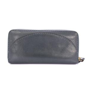 Chloe 長財布 レザー ラウンドファスナー ロゴ ゴールド金具 紺 ネイビー グレー /XZ GY18