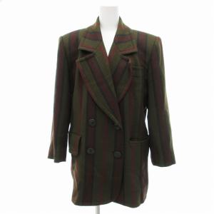 ヴィンテージ テーラード ジャケット ダブルブレスト ストライプ ヘリンボーン ミドル丈 M 緑 グリーン