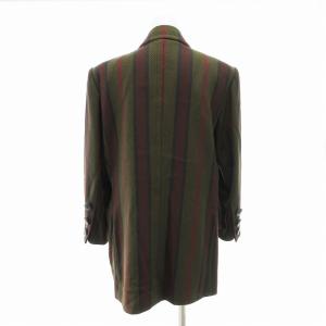 YVES SAINT LAURENT ヴィンテージ テーラード ジャケット ダブルブレスト ストライプ ヘリンボーン ミドル丈 M 緑 グリーン
