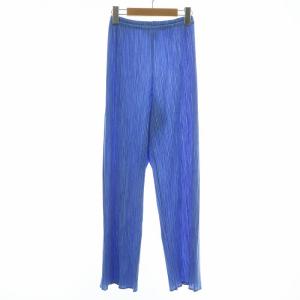 パンツ ワイド プリーツ加工 イージー 3 L 青 ブルー /XZ GY18