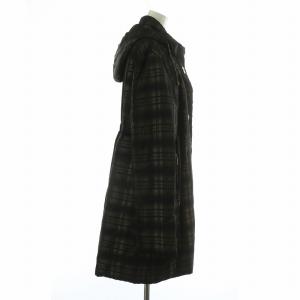 BALMAIN ダウンコート ロング アウター タータンチェック 総柄 フード ジップアップ L 茶 ブラウン SCB51D-93F