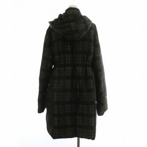 BALMAIN ダウンコート ロング アウター タータンチェック 総柄 フード ジップアップ L 茶 ブラウン SCB51D-93F
