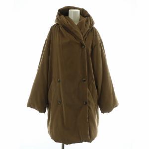 白タグ ロング コート ショールカラー フード 中綿 アウター 40 M 茶 ブラウン /XZ GY18
