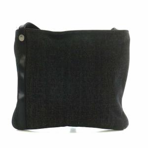 BVLGARI ロゴマニア ショルダー バッグ サコッシュ デニム キャンバス レザー 斜め掛け 総柄 黒 ブラック /XZ