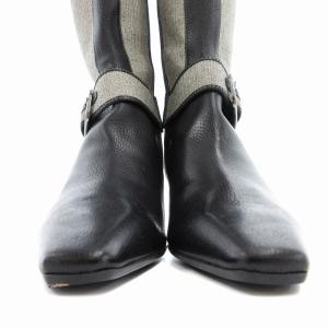 Salvatore Ferragamo ロングブーツ シューズ 切替 ベルト ハイヒール 8 25.5?p グレージュ 黒 ブラック /AE