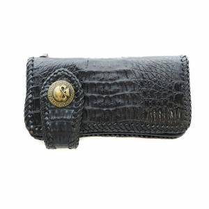 長財布 クロコ レザー スカル ブラック