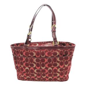 COACH トートバッグ シグネチャー ロゴ チャーム サテン エナメルレザー 紅 ボルドー F18106 /HO