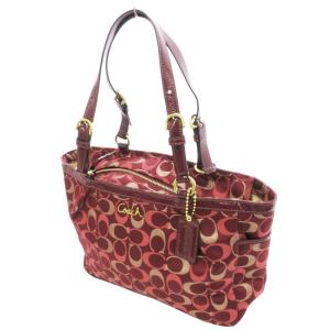 COACH トートバッグ シグネチャー ロゴ チャーム サテン エナメルレザー 紅 ボルドー F18106 /HO